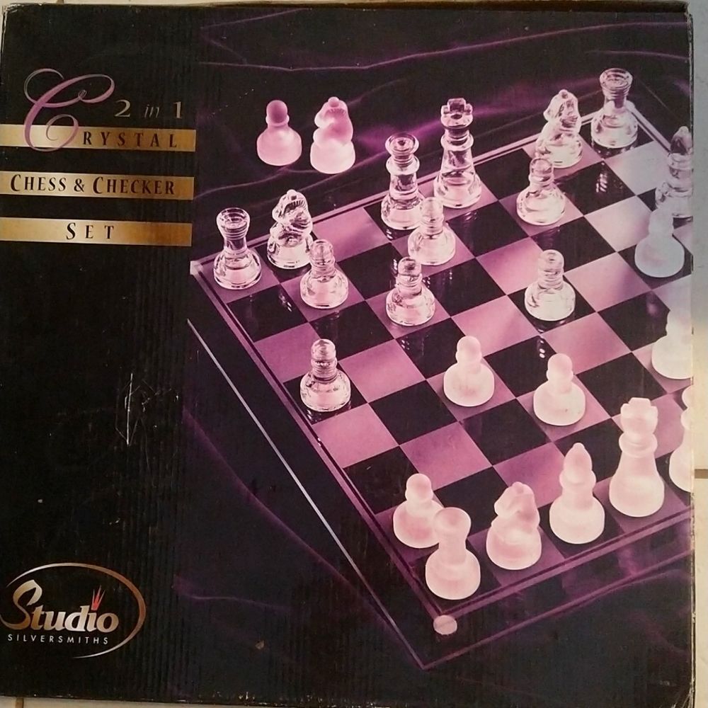 Vintage 2 in 1 Crystal Chess and Checker Set